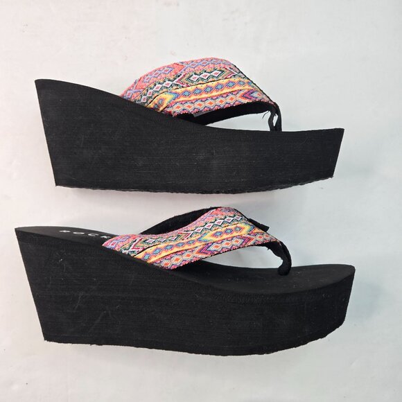 Platform Thong Sandals Sz 9 Boho Southwestern Open Toe Y2K High Wedge Flip Flops - Picture 6 of 10